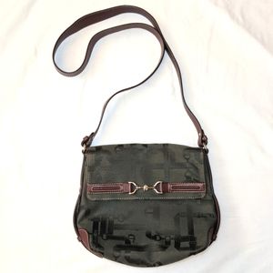 Etienne Aigner Green Crossbody Bag with Brown Leather Trim